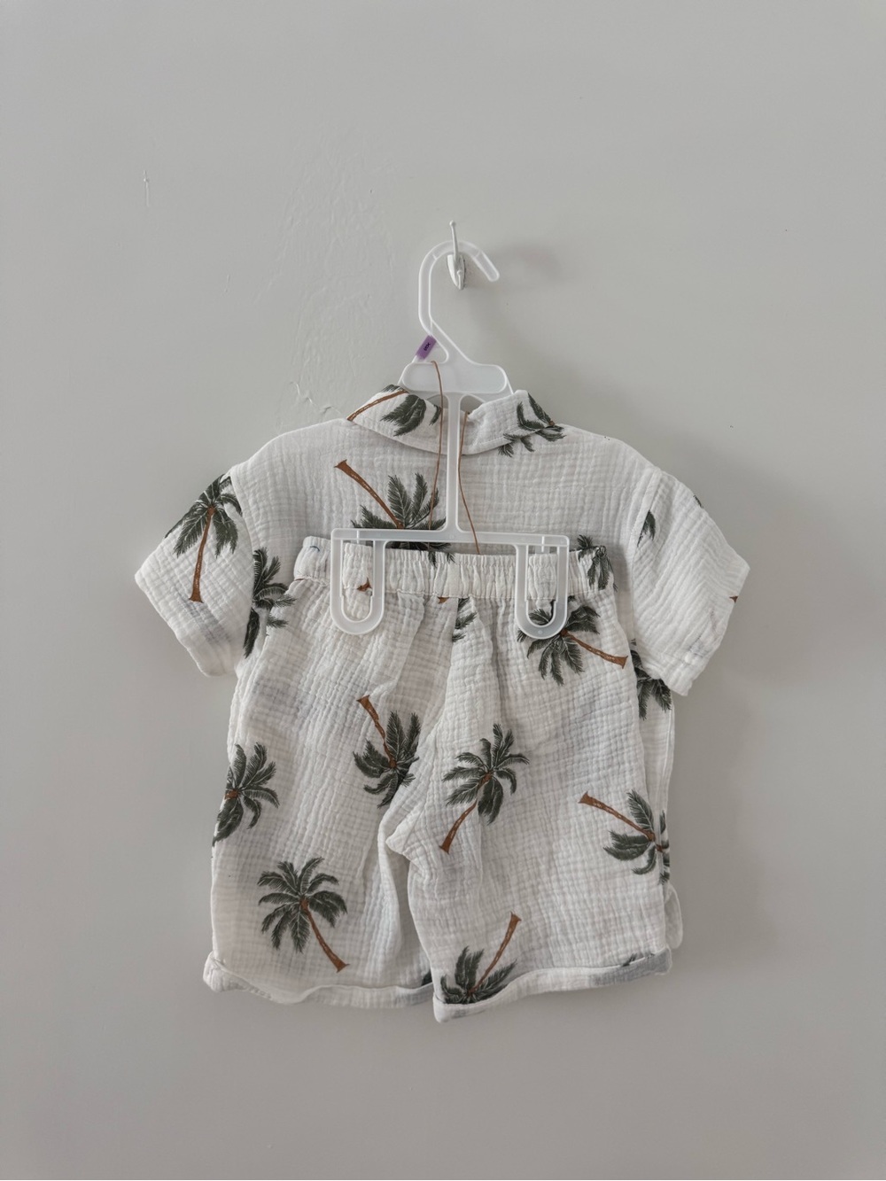 Kids Palm Tree Button-Down Shirt - White/Green